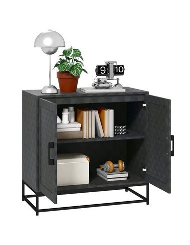 HOMCOM Modern Sideboard, Freestanding Sideboard Storage Cabinet with Adjustable Shelf and 2 Doors for Living Room, Black
