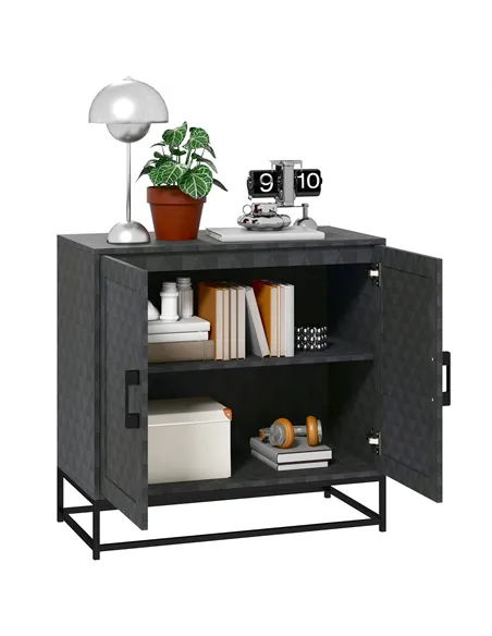 HOMCOM Modern Sideboard, Freestanding Sideboard Storage Cabinet with Adjustable Shelf and 2 Doors for Living Room, Black