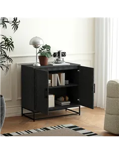HOMCOM Modern Sideboard, Freestanding Sideboard Storage Cabinet with Adjustable Shelf and 2 Doors for Living Room, Black 2