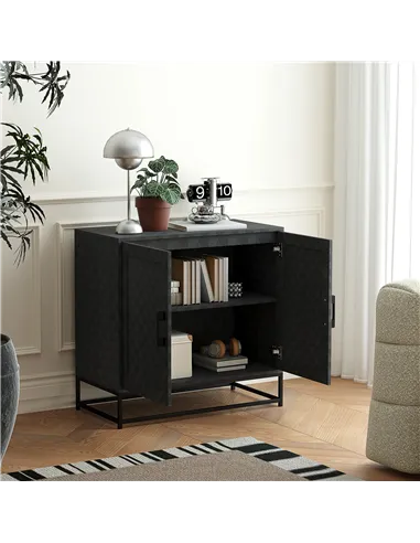 HOMCOM Modern Sideboard, Freestanding Sideboard Storage Cabinet with Adjustable Shelf and 2 Doors for Living Room, Black