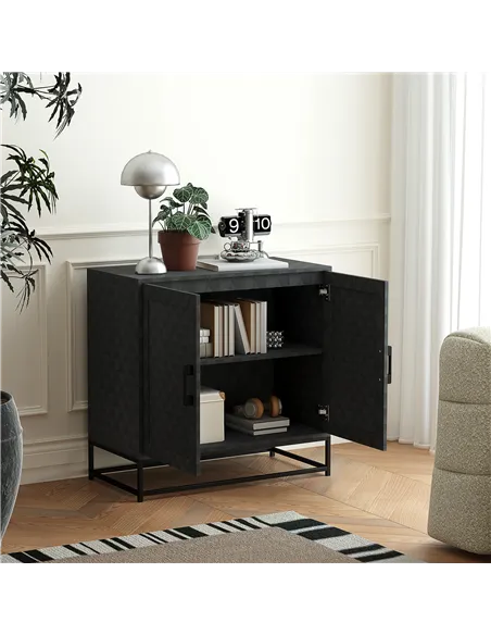 HOMCOM Modern Sideboard, Freestanding Sideboard Storage Cabinet with Adjustable Shelf and 2 Doors for Living Room, Black