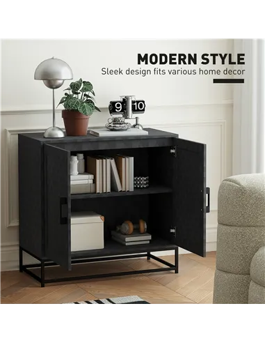 HOMCOM Modern Sideboard, Freestanding Sideboard Storage Cabinet with Adjustable Shelf and 2 Doors for Living Room, Black