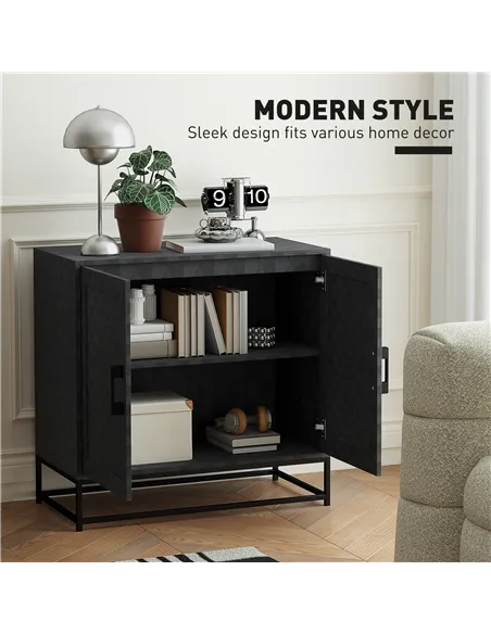 HOMCOM Modern Sideboard, Freestanding Sideboard Storage Cabinet with Adjustable Shelf and 2 Doors for Living Room, Black