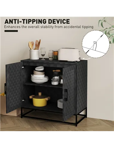 HOMCOM Modern Sideboard, Freestanding Sideboard Storage Cabinet with Adjustable Shelf and 2 Doors for Living Room, Black