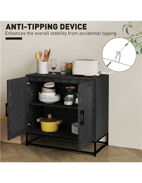 HOMCOM Modern Sideboard, Freestanding Sideboard Storage Cabinet with Adjustable Shelf and 2 Doors for Living Room, Black