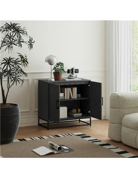 HOMCOM Modern Sideboard, Freestanding Sideboard Storage Cabinet with Adjustable Shelf and 2 Doors for Living Room, Black