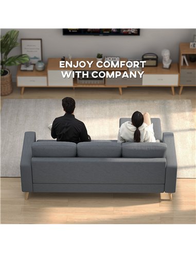 HOMCOM 3 Seater Sofa with Footstool, Fabric L-Shaped Sofa, Sectional Couch with Wood Legs, Tufting Cushioned Back for Small Spac