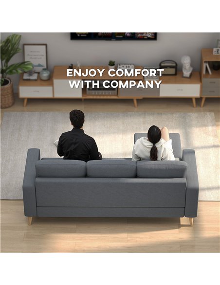 HOMCOM 3 Seater Sofa with Footstool, Fabric L-Shaped Sofa, Sectional Couch with Wood Legs, Tufting Cushioned Back for Small Spac