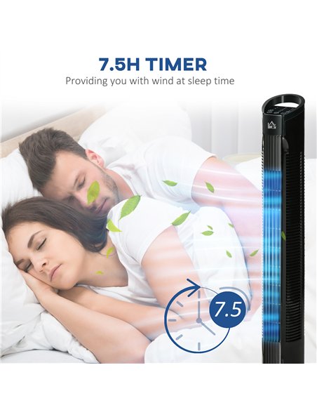 HOMCOM 31" Freestanding Tower Fan, 3 Speed 3 Mode, 7.5H Timer, Oscillating, LED Panel, Remote Control, 31 Inch Standing Fan, Bla