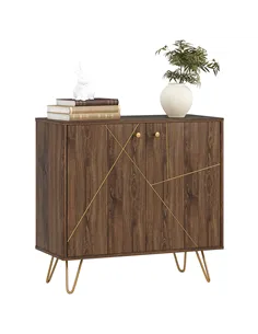 HOMCOM Sideboard Storage Cabinet with Golden Lines, Modern Luxury Living Room Cabinet with Adjustable Shelf, Steel Harpin Legs, 