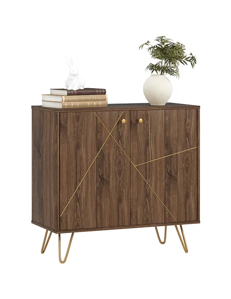 HOMCOM Sideboard Storage Cabinet with Golden Lines, Modern Luxury Living Room Cabinet with Adjustable Shelf, Steel Harpin Legs, 