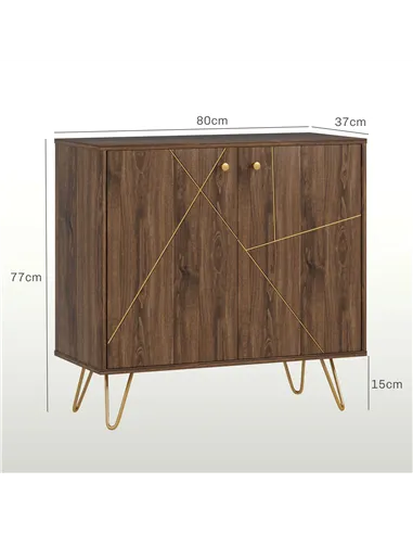 HOMCOM Sideboard Storage Cabinet with Golden Lines, Modern Luxury Living Room Cabinet with Adjustable Shelf, Steel Harpin Legs, 