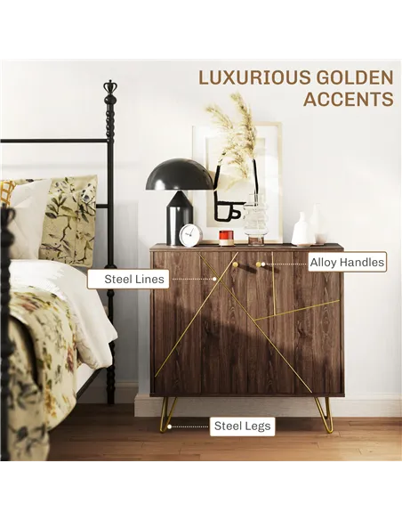 HOMCOM Sideboard Storage Cabinet with Golden Lines, Modern Luxury Living Room Cabinet with Adjustable Shelf, Steel Harpin Legs, 