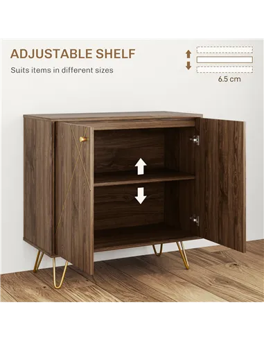 HOMCOM Sideboard Storage Cabinet with Golden Lines, Modern Luxury Living Room Cabinet with Adjustable Shelf, Steel Harpin Legs, 