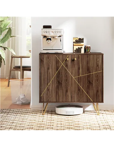 HOMCOM Sideboard Storage Cabinet with Golden Lines, Modern Luxury Living Room Cabinet with Adjustable Shelf, Steel Harpin Legs, 