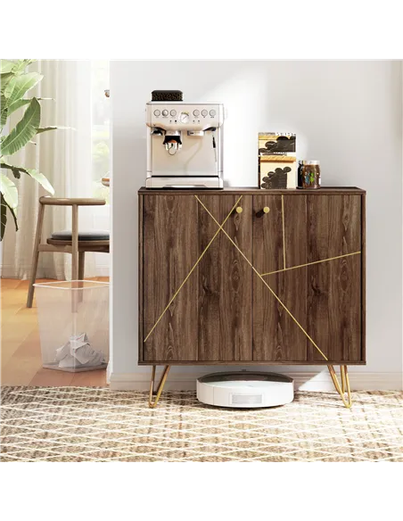 HOMCOM Sideboard Storage Cabinet with Golden Lines, Modern Luxury Living Room Cabinet with Adjustable Shelf, Steel Harpin Legs, 