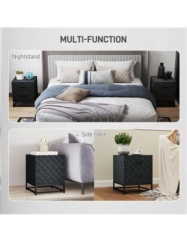 HOMCOM Bedside Tables Set of 2, Modern Bedside Table Nightstand with 2 Drawers, Bedside Cabinet Sofa Side Table with Storage, St