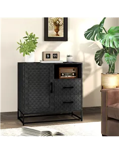 HOMCOM Sideboard with Adjustable Shelf, Freestanding Sideboard Storage Cabinet with Open Compartment and 2 Drawers, Black 2