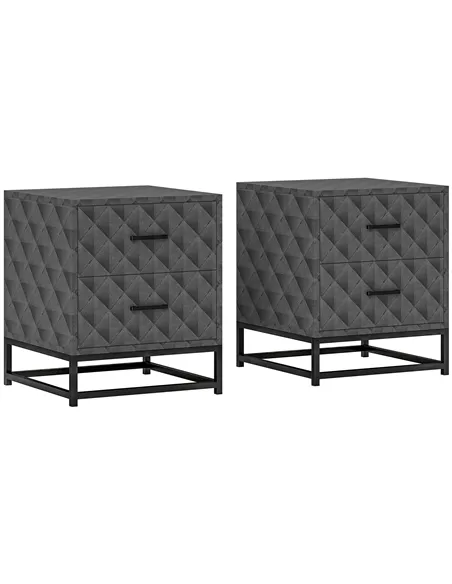 HOMCOM Bedside Tables Set of 2, Modern Bedside Table Nightstand with 2 Drawers, Bedside Cabinet Sofa Side Table with Storage, St
