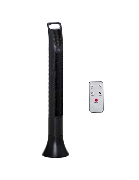 HOMCOM 36'' Freestanding Tower Fan, 3 Speed 3 Mode, 7.5h Timer, 70 Degree Oscillation, LED Panel, 5M Remote Controller, Black