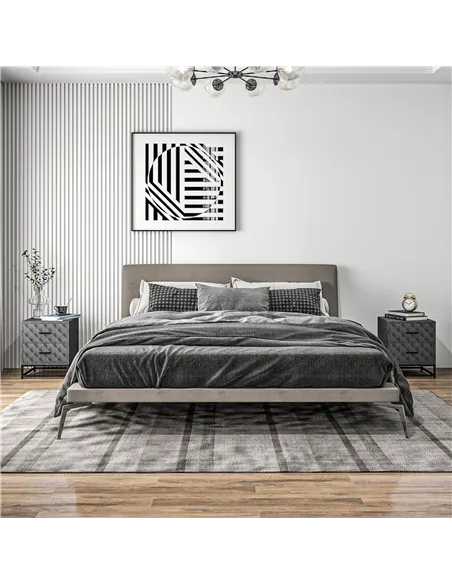 HOMCOM Bedside Tables Set of 2, Modern Bedside Table Nightstand with 2 Drawers, Bedside Cabinet Sofa Side Table with Storage, St