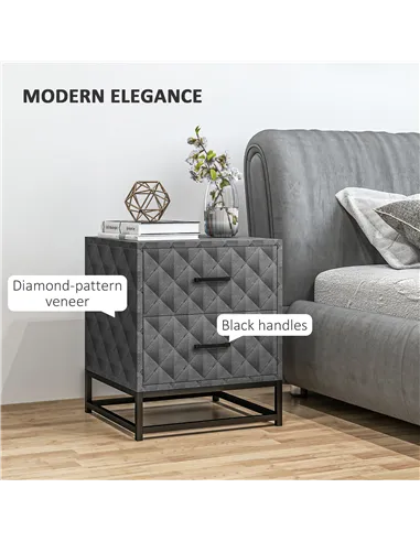 HOMCOM Bedside Tables Set of 2, Modern Bedside Table Nightstand with 2 Drawers, Bedside Cabinet Sofa Side Table with Storage, St