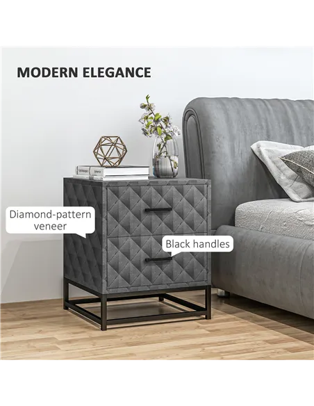 HOMCOM Bedside Tables Set of 2, Modern Bedside Table Nightstand with 2 Drawers, Bedside Cabinet Sofa Side Table with Storage, St