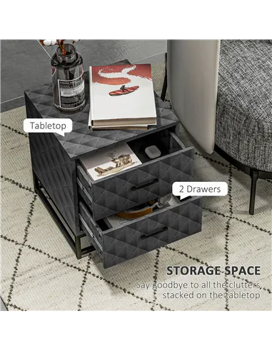 HOMCOM Bedside Tables Set of 2, Modern Bedside Table Nightstand with 2 Drawers, Bedside Cabinet Sofa Side Table with Storage, St