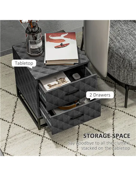 HOMCOM Bedside Tables Set of 2, Modern Bedside Table Nightstand with 2 Drawers, Bedside Cabinet Sofa Side Table with Storage, St