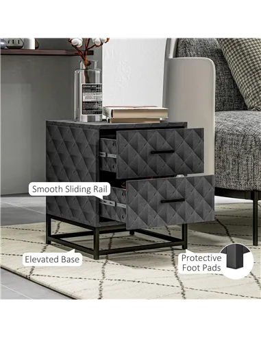 HOMCOM Bedside Tables Set of 2, Modern Bedside Table Nightstand with 2 Drawers, Bedside Cabinet Sofa Side Table with Storage, St