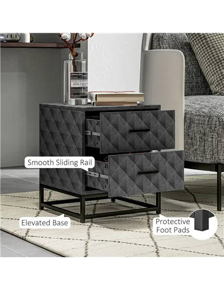 HOMCOM Bedside Tables Set of 2, Modern Bedside Table Nightstand with 2 Drawers, Bedside Cabinet Sofa Side Table with Storage, St