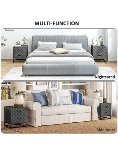 HOMCOM Bedside Tables Set of 2, Modern Bedside Table Nightstand with 2 Drawers, Bedside Cabinet Sofa Side Table with Storage, St