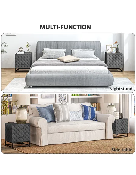 HOMCOM Bedside Tables Set of 2, Modern Bedside Table Nightstand with 2 Drawers, Bedside Cabinet Sofa Side Table with Storage, St