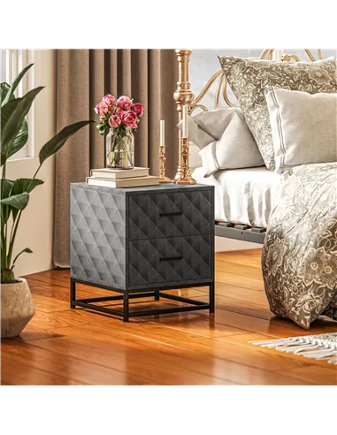 HOMCOM Bedside Tables Set of 2, Modern Bedside Table Nightstand with 2 Drawers, Bedside Cabinet Sofa Side Table with Storage, St