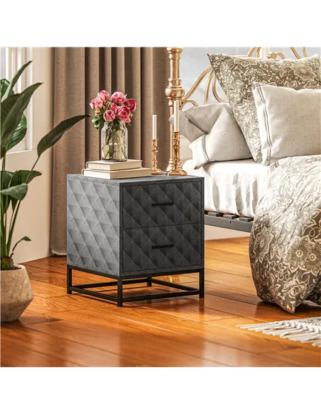 HOMCOM Bedside Tables Set of 2, Modern Bedside Table Nightstand with 2 Drawers, Bedside Cabinet Sofa Side Table with Storage, St