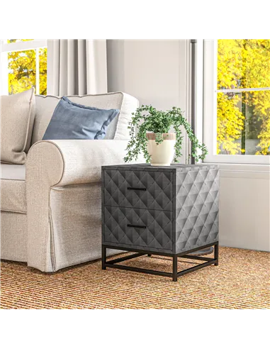 HOMCOM Bedside Tables Set of 2, Modern Bedside Table Nightstand with 2 Drawers, Bedside Cabinet Sofa Side Table with Storage, St