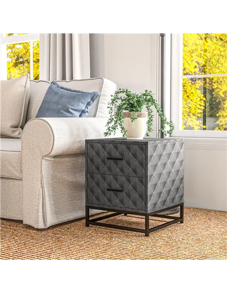 HOMCOM Bedside Tables Set of 2, Modern Bedside Table Nightstand with 2 Drawers, Bedside Cabinet Sofa Side Table with Storage, St