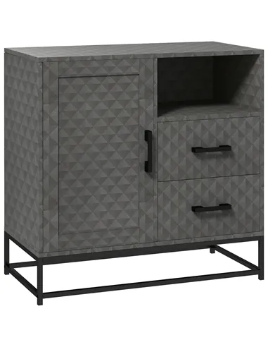 HOMCOM Sideboard with Adjustable Shelf, Freestanding Sideboard Storage Cabinet with Open Compartment and 2 Drawers, Grey