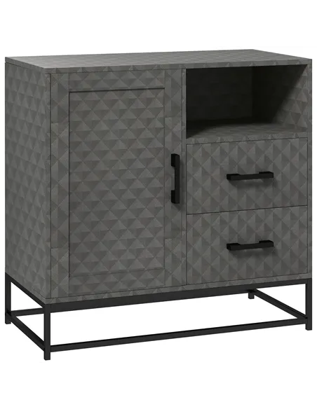 HOMCOM Sideboard with Adjustable Shelf, Freestanding Sideboard Storage Cabinet with Open Compartment and 2 Drawers, Grey