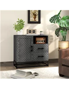 HOMCOM Sideboard with Adjustable Shelf, Freestanding Sideboard Storage Cabinet with Open Compartment and 2 Drawers, Grey 2