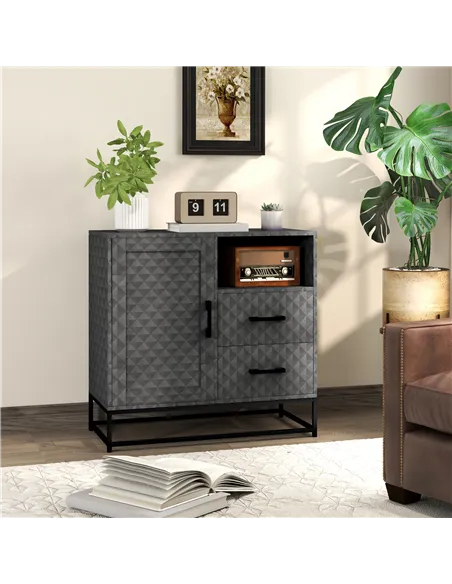 HOMCOM Sideboard with Adjustable Shelf, Freestanding Sideboard Storage Cabinet with Open Compartment and 2 Drawers, Grey