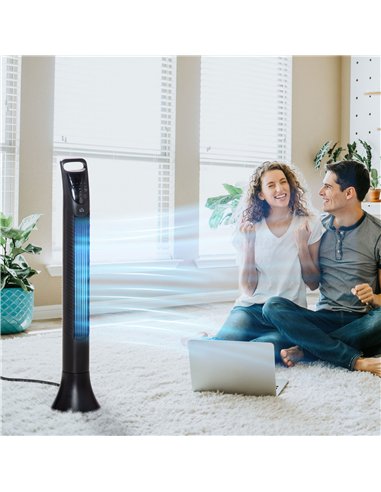 HOMCOM 36'' Freestanding Tower Fan, 3 Speed 3 Mode, 7.5h Timer, 70 Degree Oscillation, LED Panel, 5M Remote Controller, Black