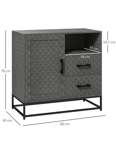 HOMCOM Sideboard with Adjustable Shelf, Freestanding Sideboard Storage Cabinet with Open Compartment and 2 Drawers, Grey