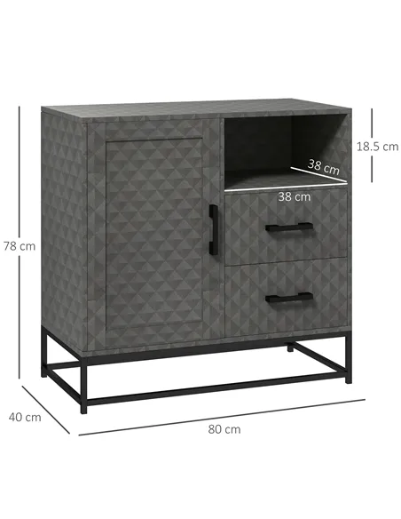 HOMCOM Sideboard with Adjustable Shelf, Freestanding Sideboard Storage Cabinet with Open Compartment and 2 Drawers, Grey