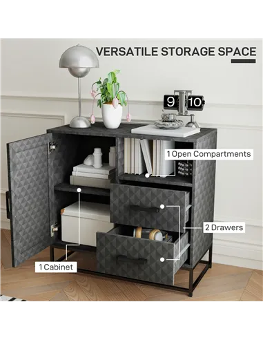 HOMCOM Sideboard with Adjustable Shelf, Freestanding Sideboard Storage Cabinet with Open Compartment and 2 Drawers, Grey