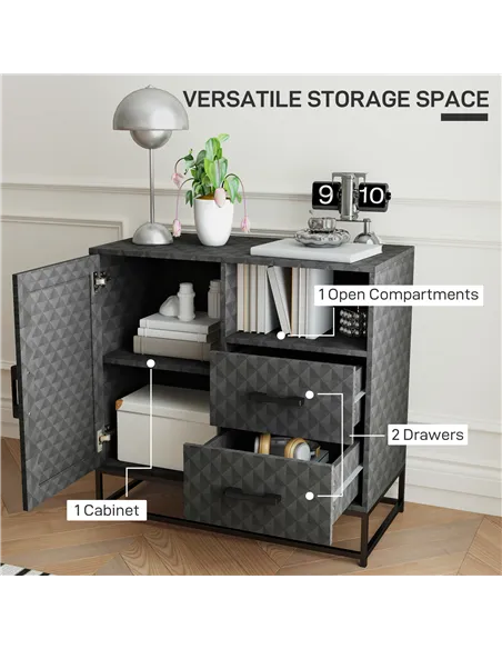 HOMCOM Sideboard with Adjustable Shelf, Freestanding Sideboard Storage Cabinet with Open Compartment and 2 Drawers, Grey