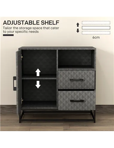 HOMCOM Sideboard with Adjustable Shelf, Freestanding Sideboard Storage Cabinet with Open Compartment and 2 Drawers, Grey