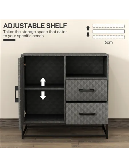 HOMCOM Sideboard with Adjustable Shelf, Freestanding Sideboard Storage Cabinet with Open Compartment and 2 Drawers, Grey