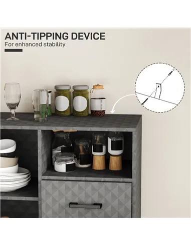 HOMCOM Sideboard with Adjustable Shelf, Freestanding Sideboard Storage Cabinet with Open Compartment and 2 Drawers, Grey