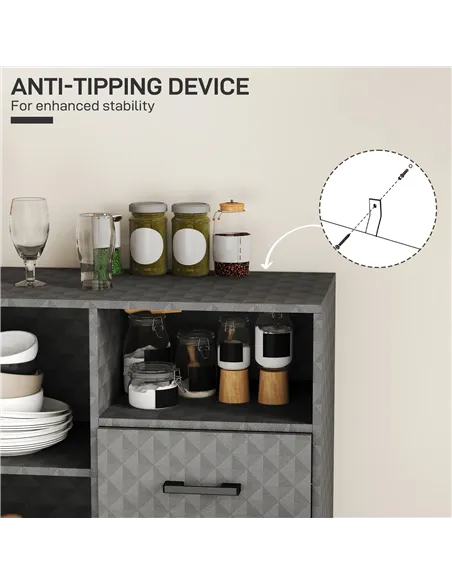 HOMCOM Sideboard with Adjustable Shelf, Freestanding Sideboard Storage Cabinet with Open Compartment and 2 Drawers, Grey